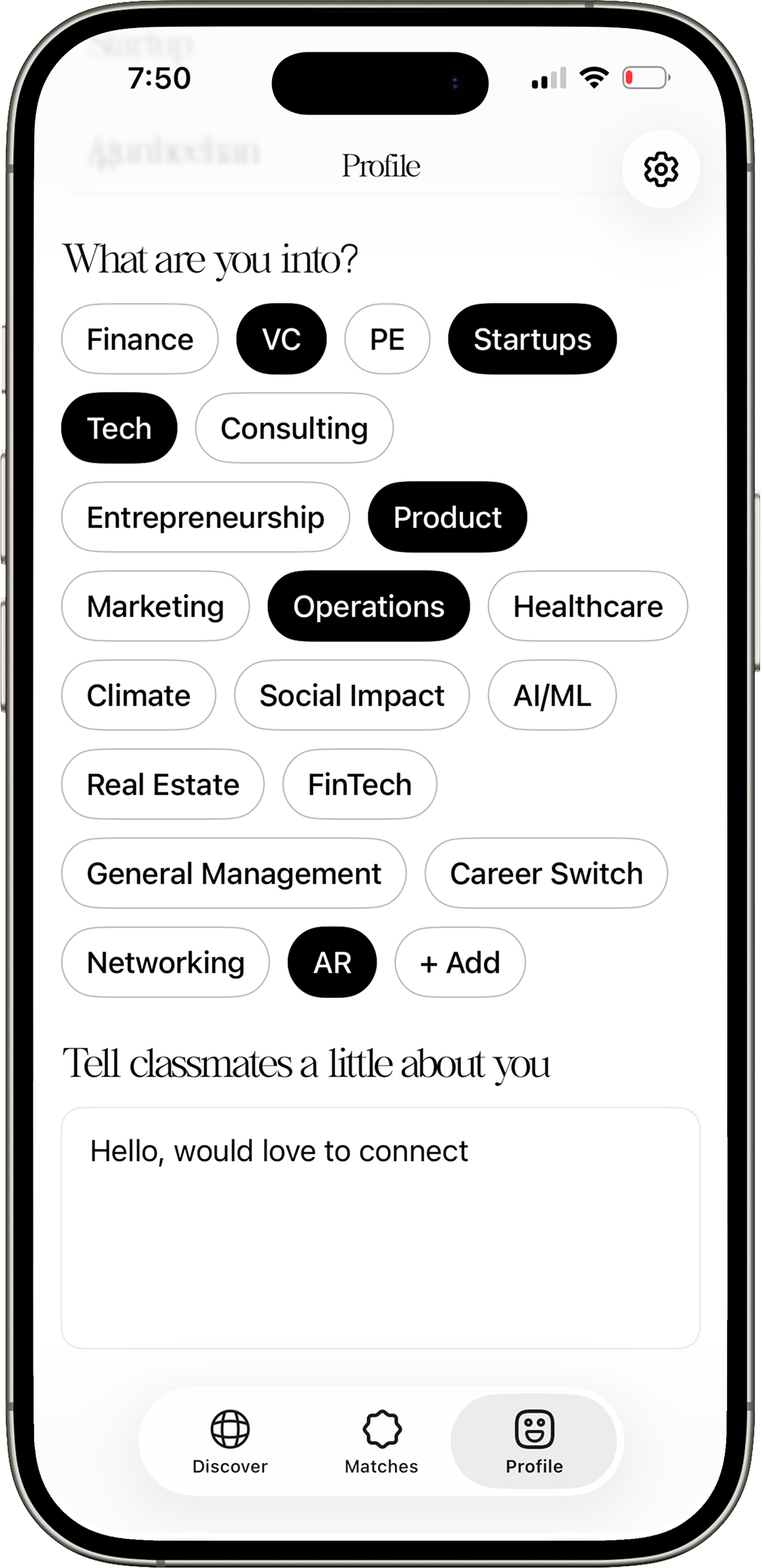 Gather profile interests and bio